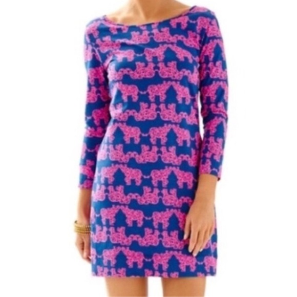 Lilly Pulitzer Marlowe Elephant Print Long Sleeve Pink and Blue Dress 🍁 - Picture 9 of 9